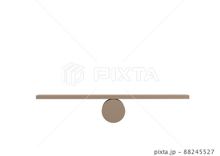 3D. Balance concept, board on wooden top hat like balance isolated on white background. 88245527