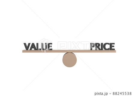3D. words value and price on wooden seesaw balancing on white background 3D. words value and price on wooden seesaw balancing on white background 88245538