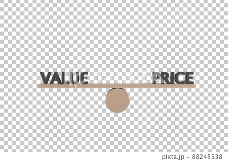 3D. words value and price on wooden seesaw balancing on white background 3D. words value and price on wooden seesaw balancing on white background 88245538