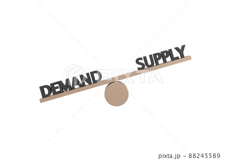 3D. words demand and supply on wooden seesaw unbalancing on white background, business concept, 88245589