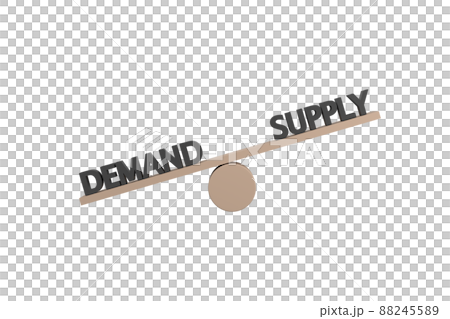 3D. words demand and supply on wooden seesaw unbalancing on white background, business concept, 88245589