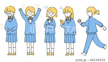 人物イラストセット_女子高生_ツートンカラー 88246030