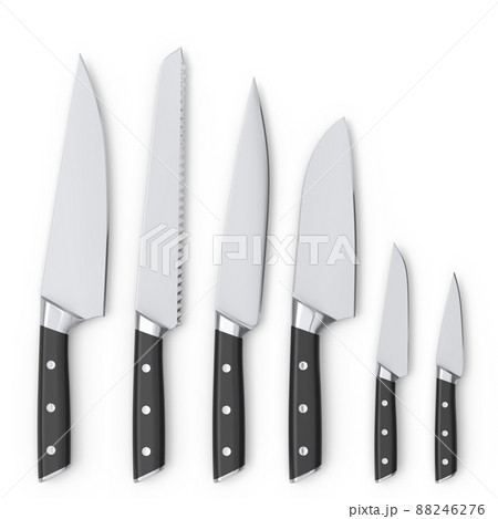Set of chef's kitchen knives with a wooden handle isolated on white background. 88246276