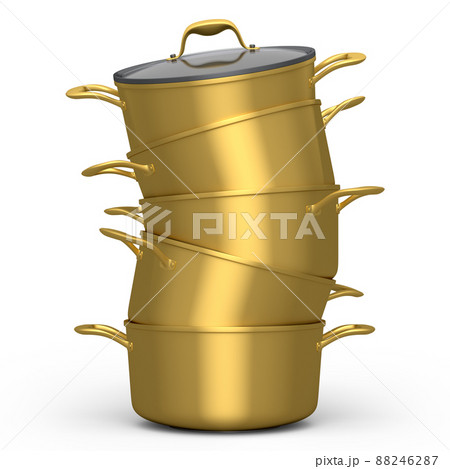 Set of stainless steel stewpot and chrome plated cookware on white background Set of stainless steel stewpot and chrome plated cookware on white background 88246287