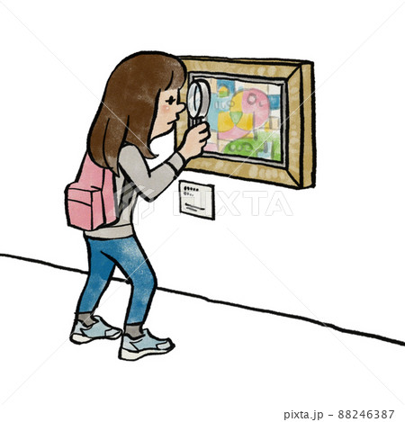 絵画を虫眼鏡で見る女の子 88246387