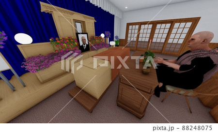 葬式 葬儀場 人あり 遺影写真あり  CG イラスト 葬式 葬儀場 人あり 遺影写真あり  CG イラスト 88248075