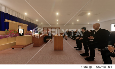 葬式 葬儀場 人あり 遺影写真あり CG イラスト 葬式 葬儀場 人あり 遺影写真あり CG イラスト 88248104
