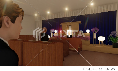 葬式　葬儀場　人あり 遺影写真あり  CG イラスト 88248105