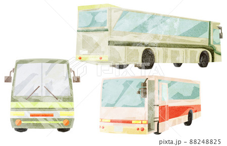 バス3種手描き水彩風イラスト バス3種手描き水彩風イラスト 88248825