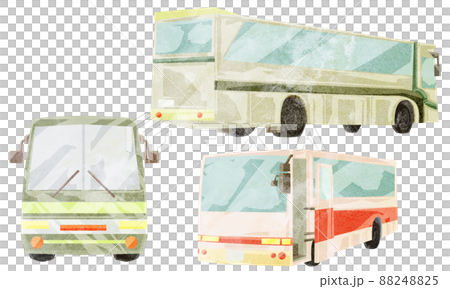 バス3種手描き水彩風イラスト バス3種手描き水彩風イラスト 88248825