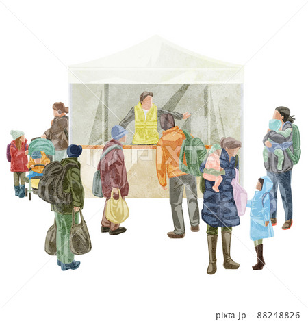 案内所に集まる人々手描き水彩風イラスト 88248826
