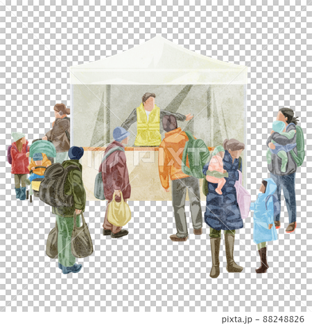 案内所に集まる人々手描き水彩風イラスト 88248826