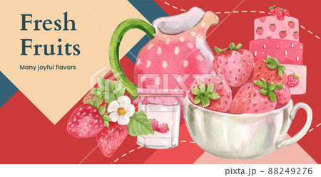 Billboard template with strawberry harvest concept,watercolor style 88249276