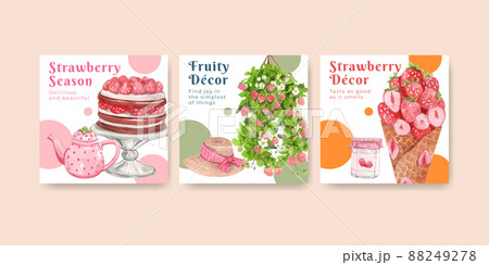Banner template with strawberry harvest concept,watercolor style Banner template with strawberry harvest concept,watercolor style 88249278