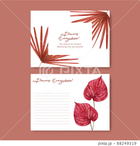 Postcard template with orchid flower with boho concept,watercolor style Postcard template with orchid flower with boho concept,watercolor style 88249319