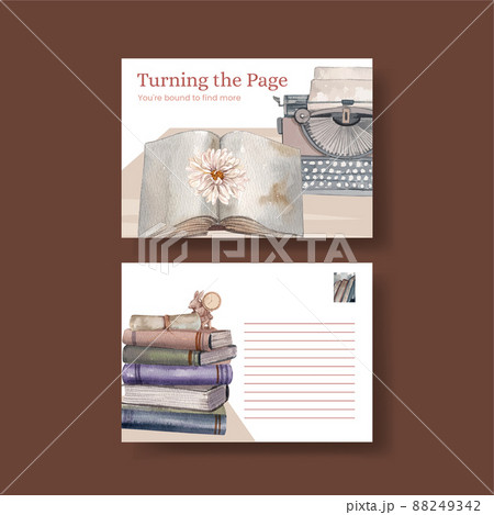 Postcard template with book letter vintage concept,watercolor style Postcard template with book letter vintage concept,watercolor style 88249342
