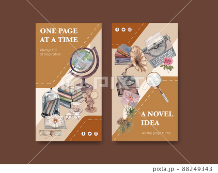 Instagram template with book letter vintage concept,watercolor style 88249343