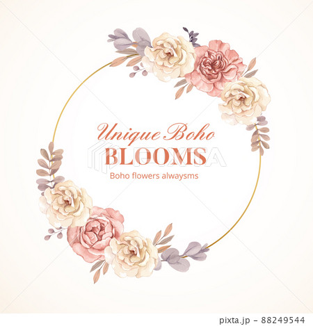 Wreath template with floral feather boho concept,watercolor style 88249544