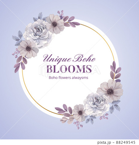 Wreath template with floral feather boho concept,watercolor style 88249545