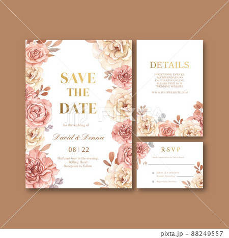 Wedding card template with floral feather boho concept,watercolor style 88249557