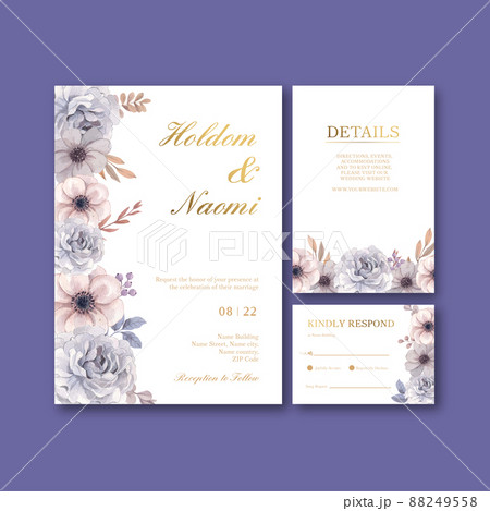 Wedding card template with floral feather boho concept,watercolor style 88249558