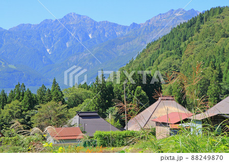 秋の白馬村青鬼　棚田から望む北アルプス 88249870
