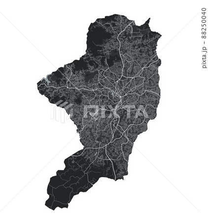 Yaounde vector map. Detailed black map of Yaounde city poster with roads. Cityscape urban vector.