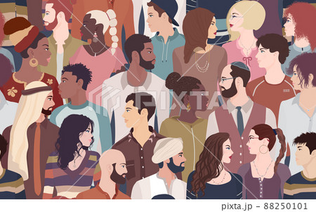 Group of men and women profile of diverse culture. Concept of racial equality and anti-racism. Diversity people. Multicultural and multiethnic society. Mixed race. Empowerment. Seamless 88250101