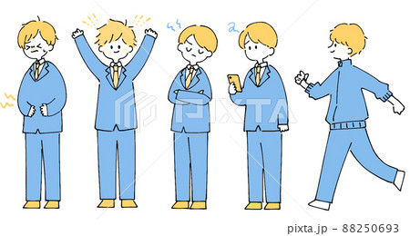 人物イラストセット_男子高生_ツートンカラー 人物イラストセット_男子高生_ツートンカラー 88250693