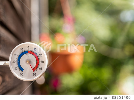 Outdoor Thermometer Showing Unusually Hot Summer Temperature. Stock Image -  Image of swelter, degrees: 68395059