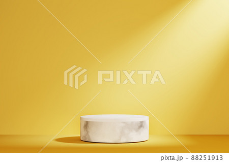 White 3d podium empty on yellow abstract background. Product mock up presentation. 88251913