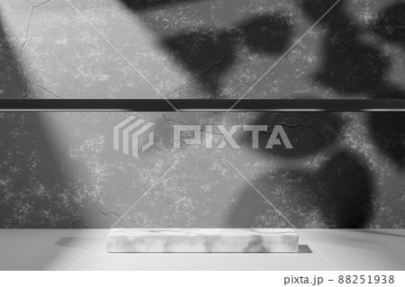 White 3d podium empty with leaves shadow on concrete texture abstract background. Copy space of product mock up presentation.  88251938