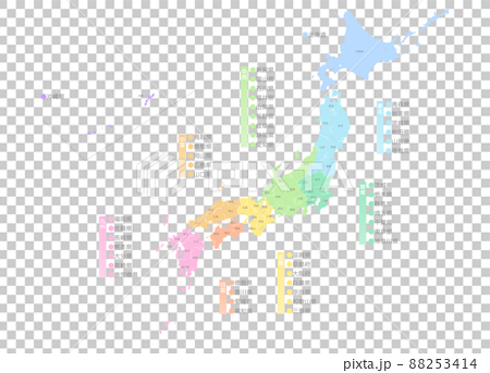 日本地図 地図 都道府県別パーツ 88253414