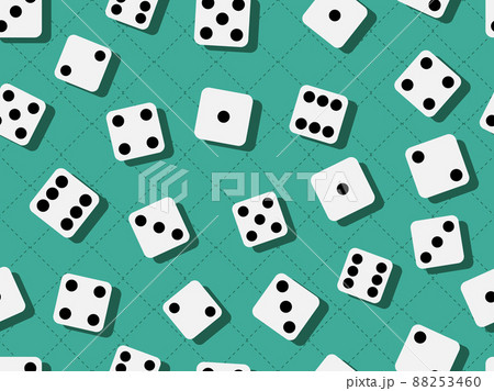 Dice seamless pattern. Dice scattered on the casino gaming table. Template design for banner, poster and promotional items. Vector illustration 88253460
