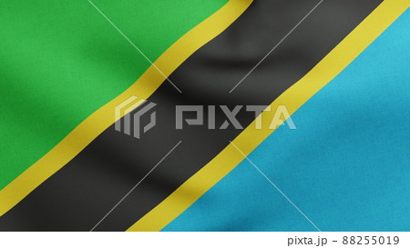 National flag of Tanzania waving 3D Render, United Republic of Tanzania flag textile or Swahili bendera ya Tanzania, coat of arms Tanzania independence day National flag of Tanzania waving 3D Render, United Republic of Tanzania flag textile or Swahili bendera ya Tanzania, coat of arms Tanzania independence day 88255019