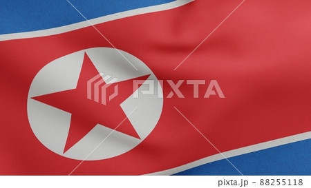 National flag of North Korea waving 3D Render, Ramhongsaek Konghwagukgi or Flag of the Democratic Peoples Republic of Korea, DPRK flag 88255118