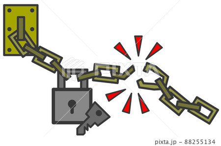 南京錠で鍵をしたチェーンを切断されたイラスト 88255134