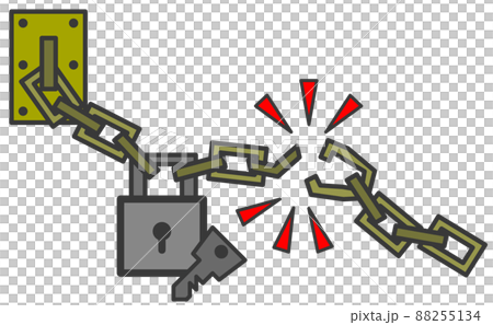 南京錠で鍵をしたチェーンを切断されたイラスト 88255134