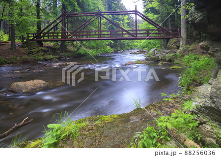 Paseracka lavka brige on the Divoka Orlice river in Zemska brana nature reserve, Orlicke mountains, Eastern Bohemia, Czech Republic 88256036