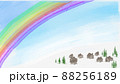 小さな村の空に虹がかかる水彩風景 88256189