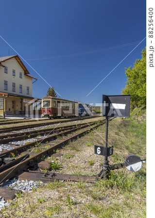 Narrow gauge railway Jindrichuv Hradec to Nova Bystrice, station Nova Bystrice, Czech Republic Narrow gauge railway Jindrichuv Hradec to Nova Bystrice, station Nova Bystrice, Czech Republic 88256400