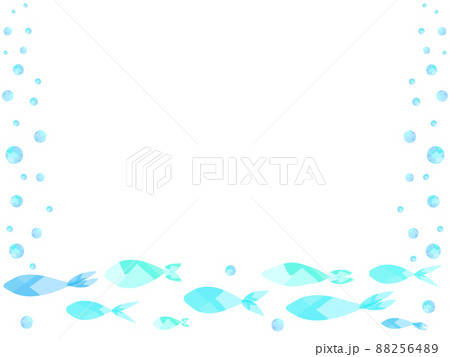 綺麗な抽象模様の青い魚と泡のフレーム背景 88256489