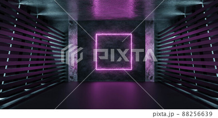 empty futuristic dark black metal basement with violet square light 3d render illustration 88256639