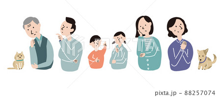 それぞれに考える家族のイラスト 二世帯・ペット・同居・大人・子供 それぞれに考える家族のイラスト 二世帯・ペット・同居・大人・子供 88257074