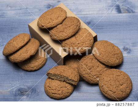 Baked meal concept. Oatmeal biscuits as tasty pastry Baked meal concept. Oatmeal biscuits as tasty pastry 88257887