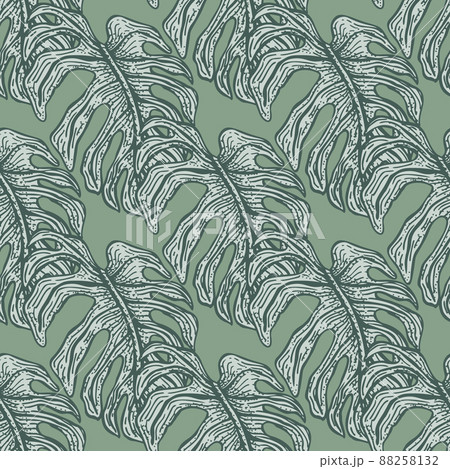 Monstera leaf seamless pattern.Vintage tropical branch in engraving style. Monstera leaf seamless pattern.Vintage tropical branch in engraving style. 88258132