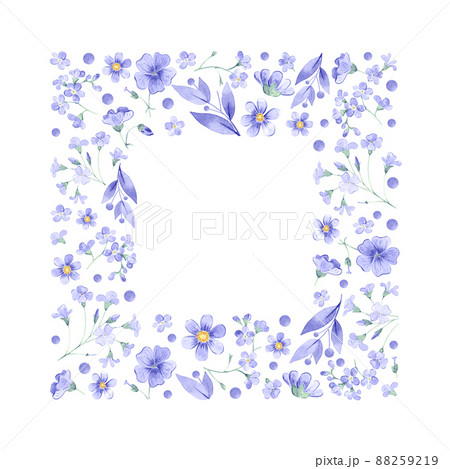 Frame with watercolor very peri flowers Frame with watercolor very peri flowers 88259219