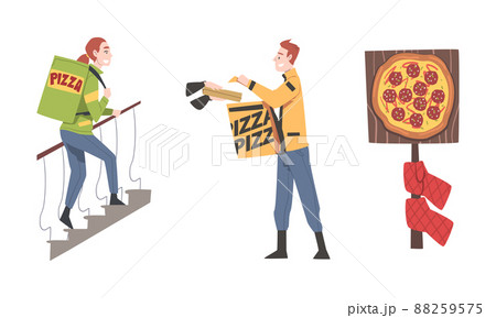 Pizza delivery service. Courier delivering food to customers cartoon vector illustration 88259575