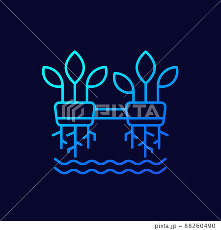 Hydroponics line vector icon with plants 88260490