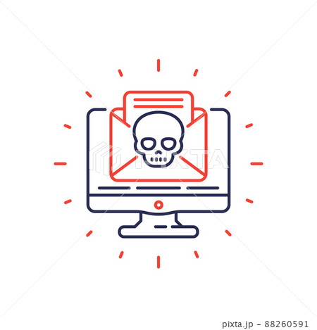 malware, email with virus line icon 88260591